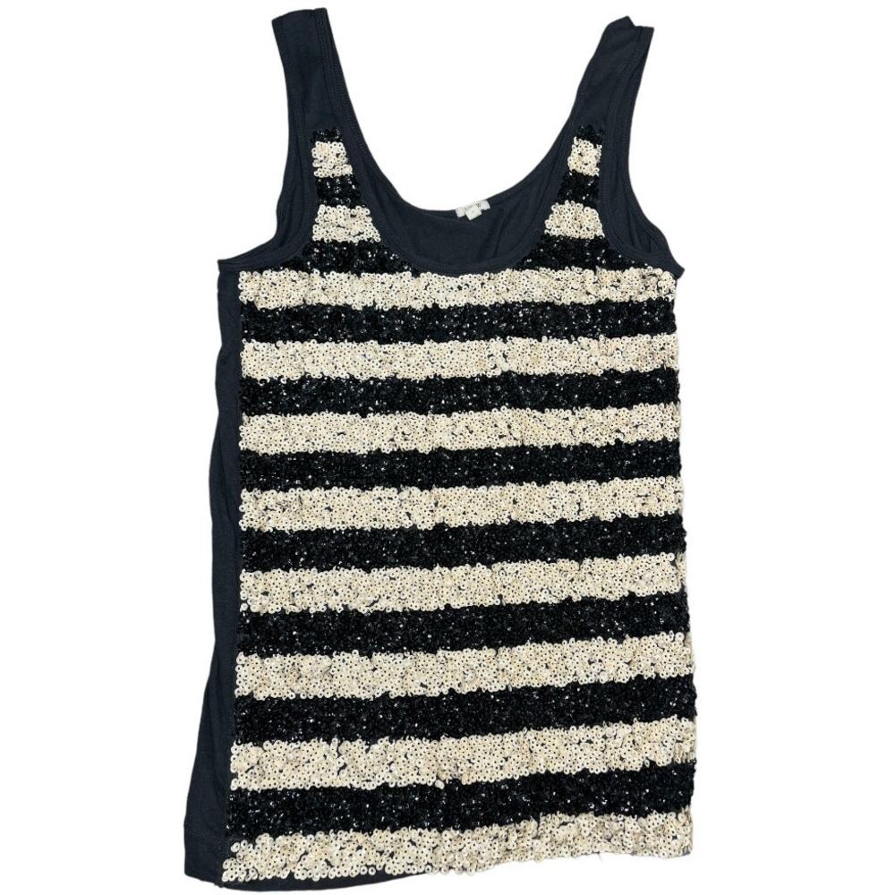 J. Crew Black cream black sequin stripes sleeveless tank top xs